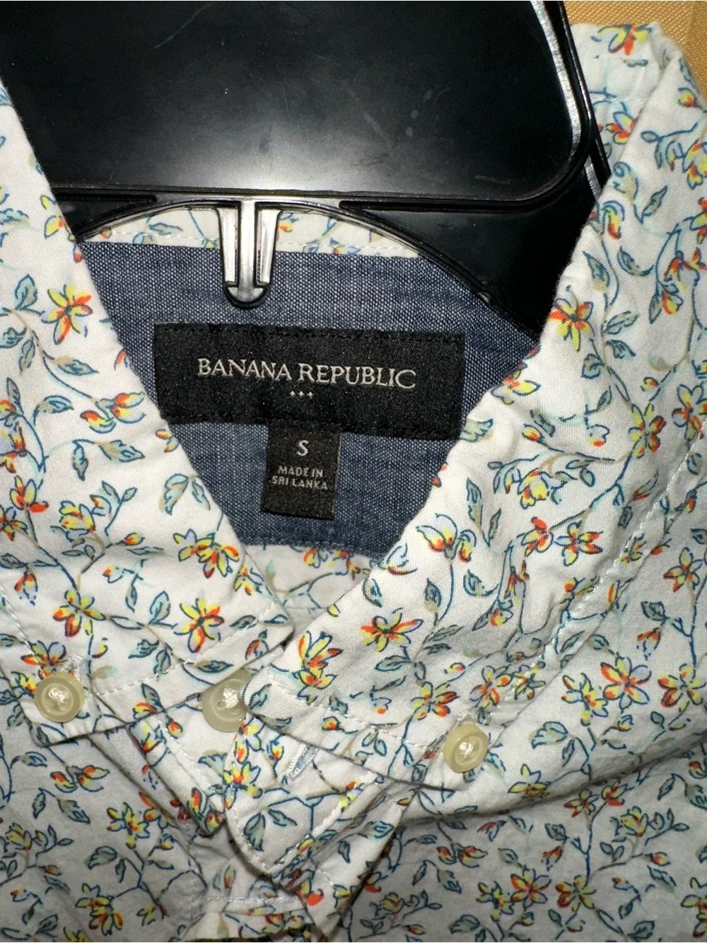 Banana Republic White Floral Short-Sleeve Cotton Shirt